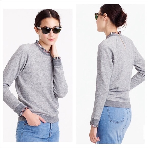 J. Crew Tops - J Crew Gray Metallic Ruffle Neck Sweatshirt
